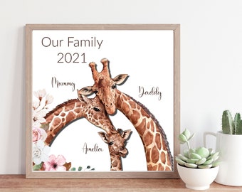 Giraffe Nursery Wall Art, Personalised Giraffe Print, Digital Download, Girl Nursery Wall Art, New Born Baby Girl Gift, Australian Seller