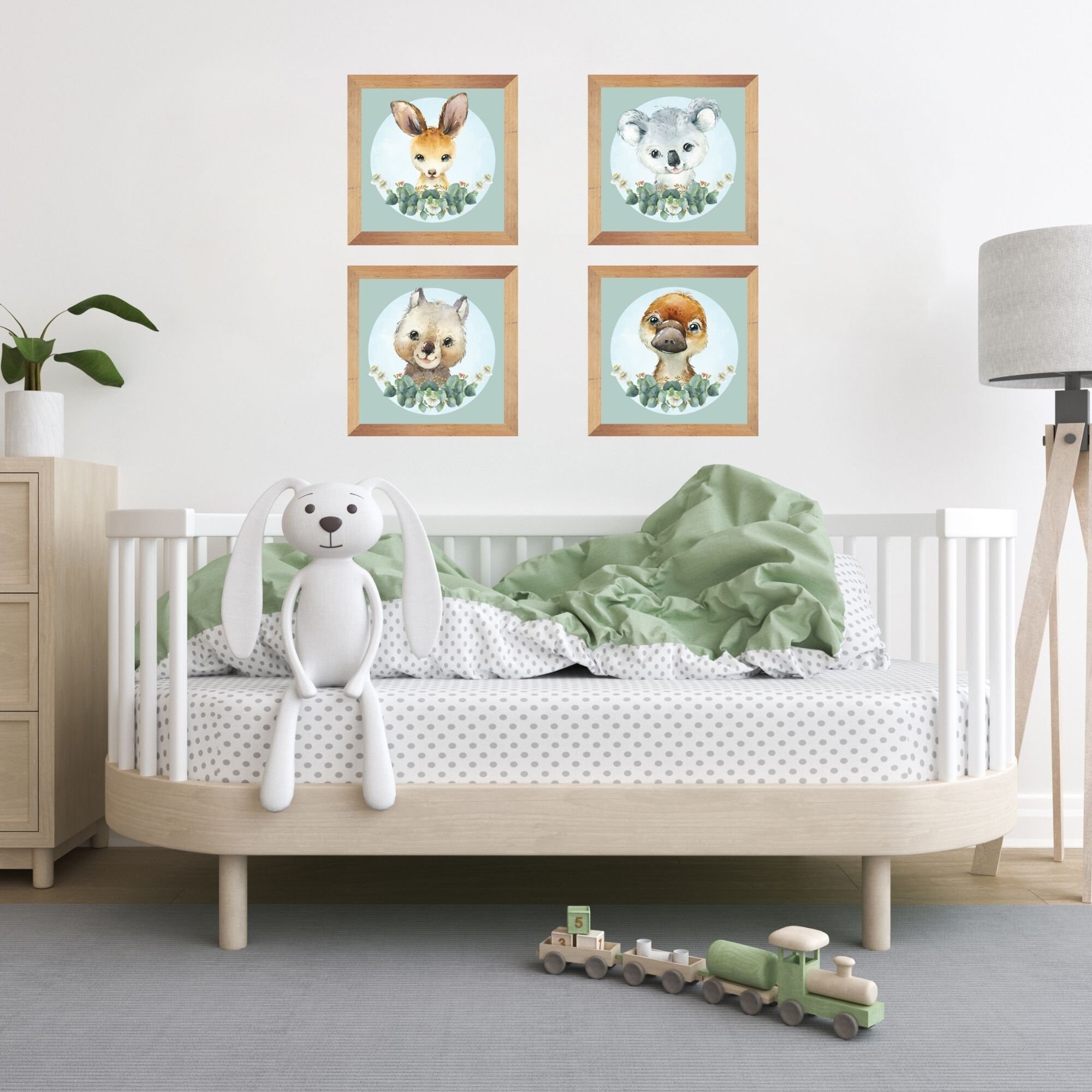 Australian Baby Animal Nursery Prints, Set of 4 Square Prints, Above