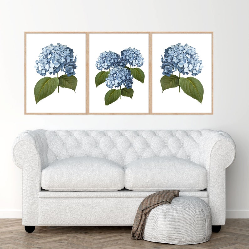 Blue Hydrangea Wall Art Set of 3 Instant Download Etsy