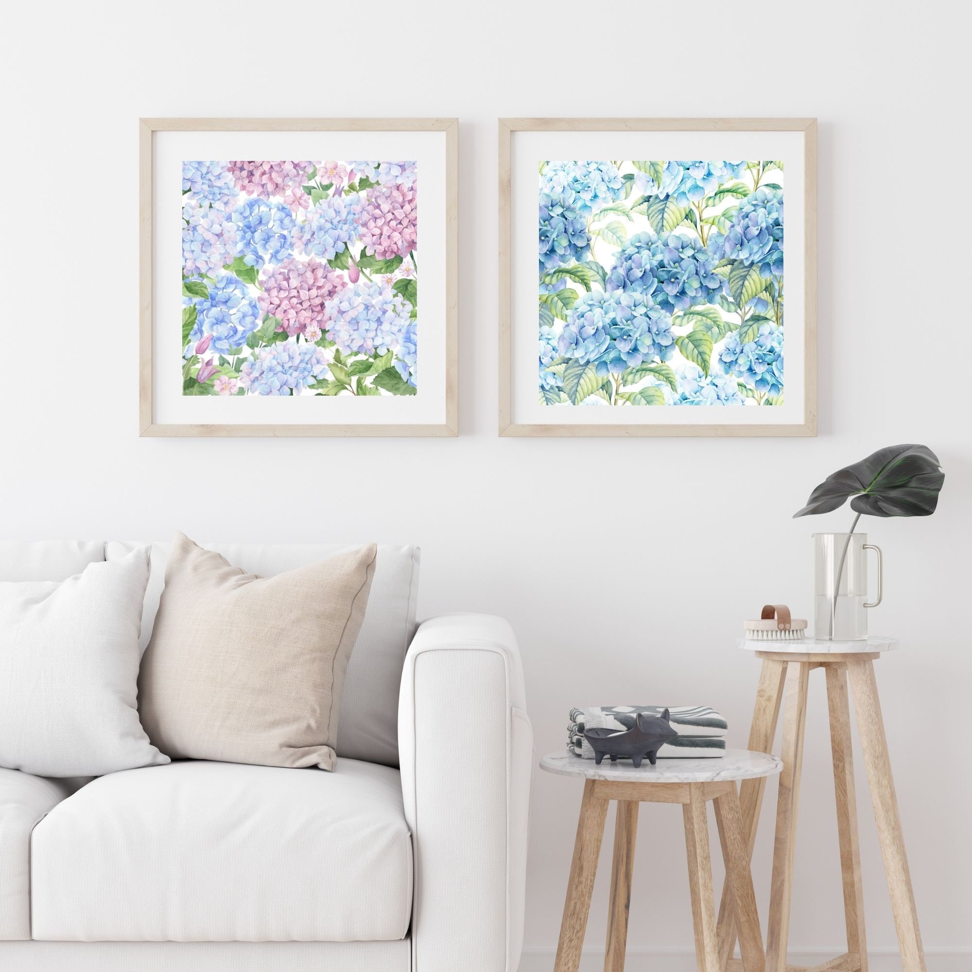 Hydrangea Wall Art Hampton Style Decor Set of 3 Square | Etsy