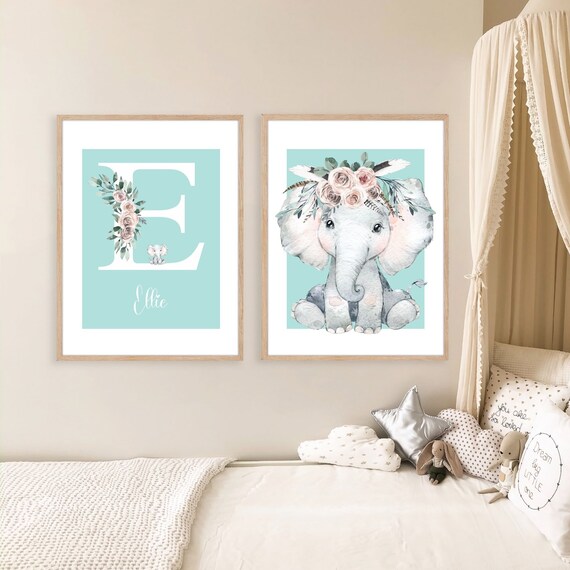 Boho Elephant Nursery Wall Art Printable Initial Nursery Etsy