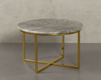 Tavolino SEATTLE realizzato in marmo Tavolo fatto a mano salotto solida pietra naturale onice piedistallo podio decorazione deco divano soggiorno tavolino oro