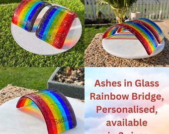 Cenizas en Glass Rainbow Bridge, Memorial personalizado para mascotas, Cenizas/Nombre/Pata, Disponible en 3 tamaños. Tarjeta de regalo disponible.