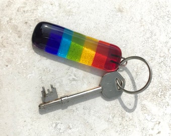 Rainbow Keyring Glass , Fused Glass Rainbow Keyring, Keychain, Gift, Rainbow Colours, Pride Gift