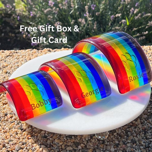 Pet Memorial Rainbow Bridge Glass, personnalisé - Coffret cadeau et carte-cadeau gratuits