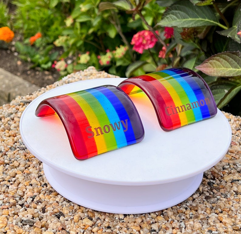 Glass Rainbow Bridge Pet Memorial, personalizado con nombre o huella de pata, opción de caja de regalo, opción de tarjeta de regalo, disponible en 3 tamaños imagen 9