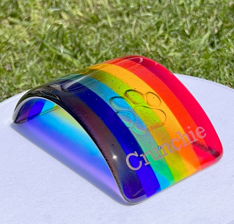 Glass Rainbow Bridge Pet Memorial, personalizado con nombre o huella de pata, opción de caja de regalo, opción de tarjeta de regalo, disponible en 3 tamaños imagen 2