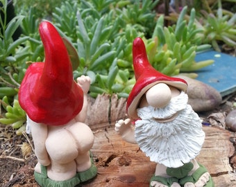 Handmade Mini Garden Gnome Butt Naked with Fig Leaf for Fairy Garden