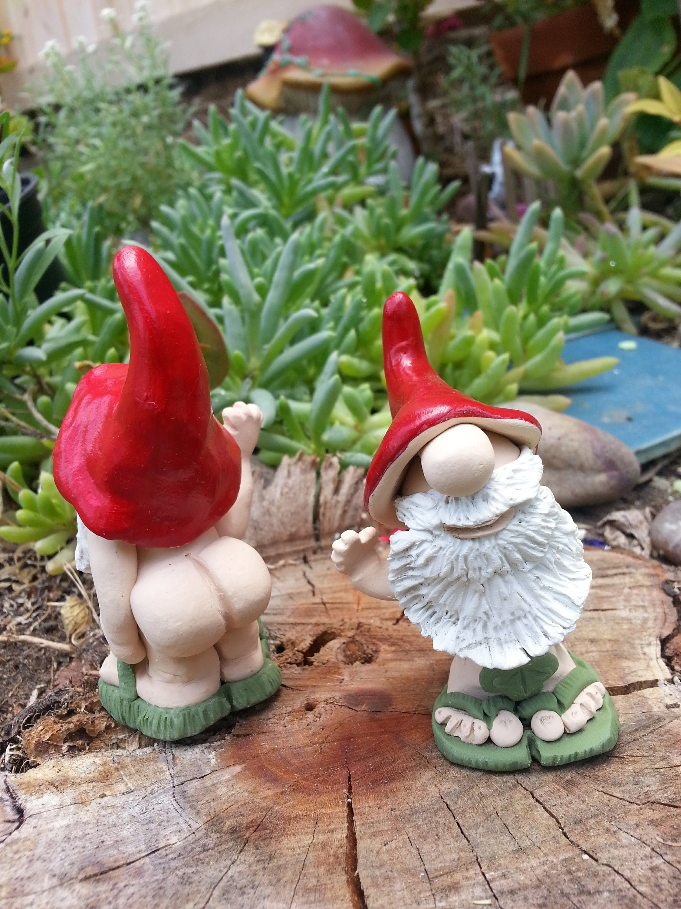 Handmade Mini Garden Gnome Butt Naked With Fig Leaf for Fairy
