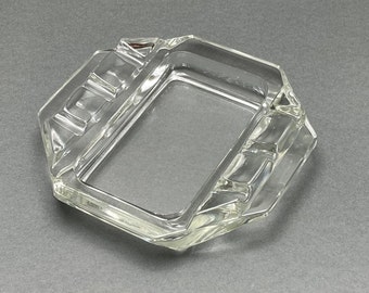 Vintage Art Deco Elongated Octagon Clear Glass Catchall/Trinket Dish/Ashtray