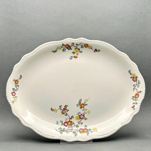 Vintage MCM Homer Laughlin Oval Platter With Floral Motifs and Scalloped Rim