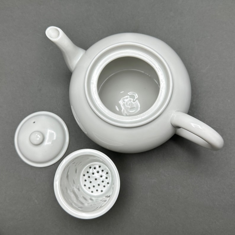 Vintage Fine White Porcelain Teapot With Leaf Strainer Insert Etsy