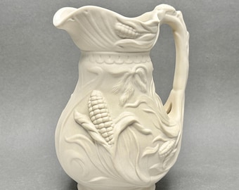 Vintage Beige Bisque Porcelain Corn Pitcher The Brooklyn Museum & MMA. 2 Available