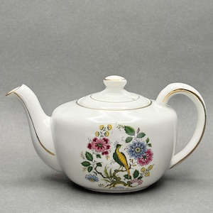 Vintage Ellgreave Wood & Sons Ironstone Teapot with Chinoiserie Bird Design