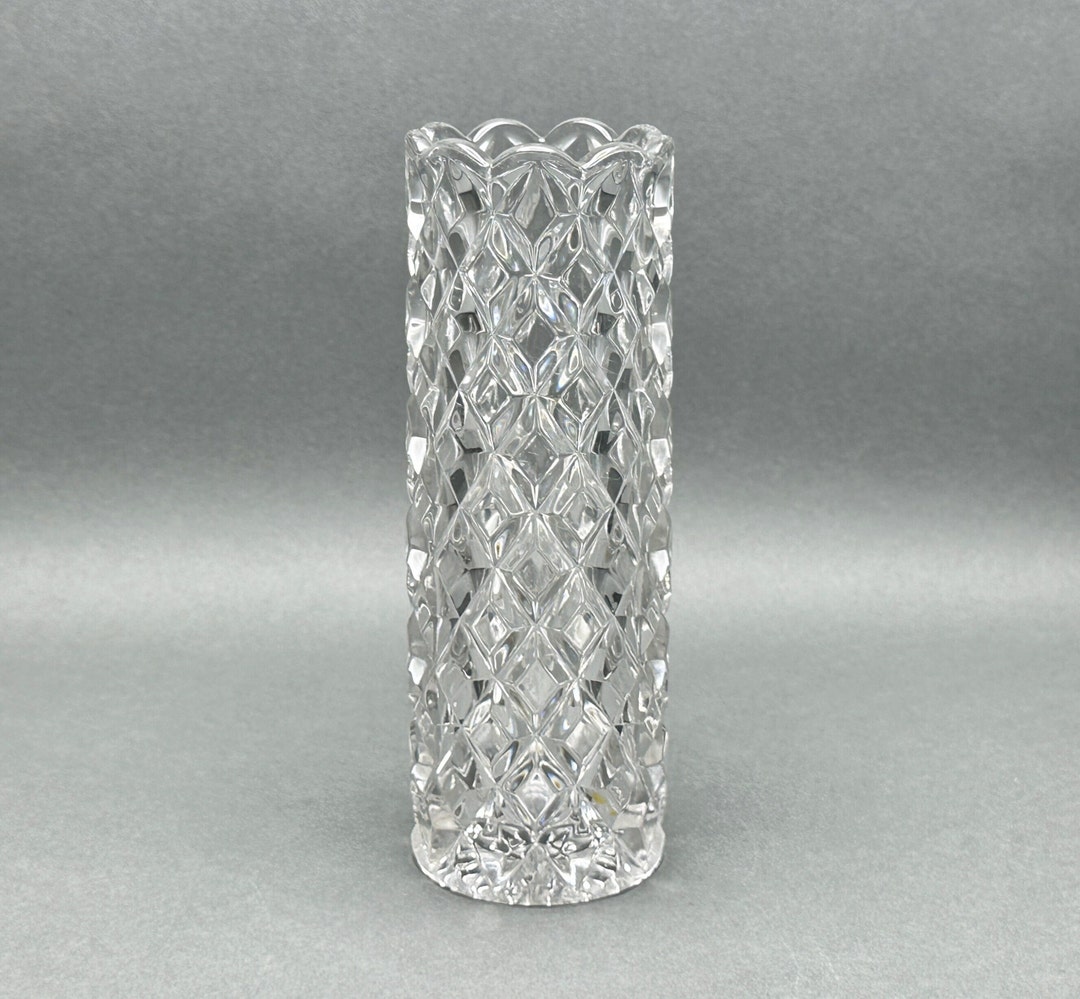 Vintage Cut Glass Cylinder Vase in Quilted Diamond Pattern and Etsy