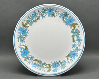 Vintage Mikasa "Cera Stone-Gigi" 3175 White Chop Plate With Turquoise and White Floral Border c. 1960's