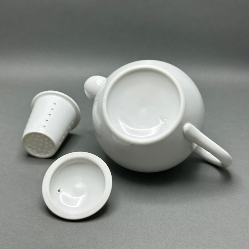 Vintage Fine White Porcelain Teapot With Leaf Strainer Insert Etsy