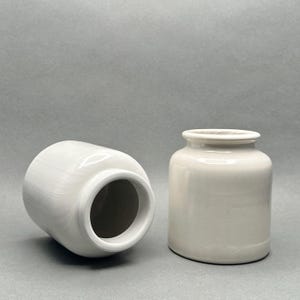 Vintage Pair of French Beige Stoneware Mustard Pots Jars