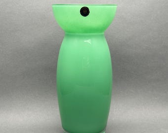 Vintage Cristalleria Europa Italy Hand Crafted Jade Green Crystal Vase Flared Top