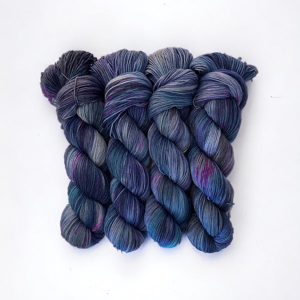 STARRY NIGHT - Hand Dyed Yarn - British Blue Faced Leicester (BFL) Wool & Nylon - Fingering/Sock Weight Yarn - 100g Skein