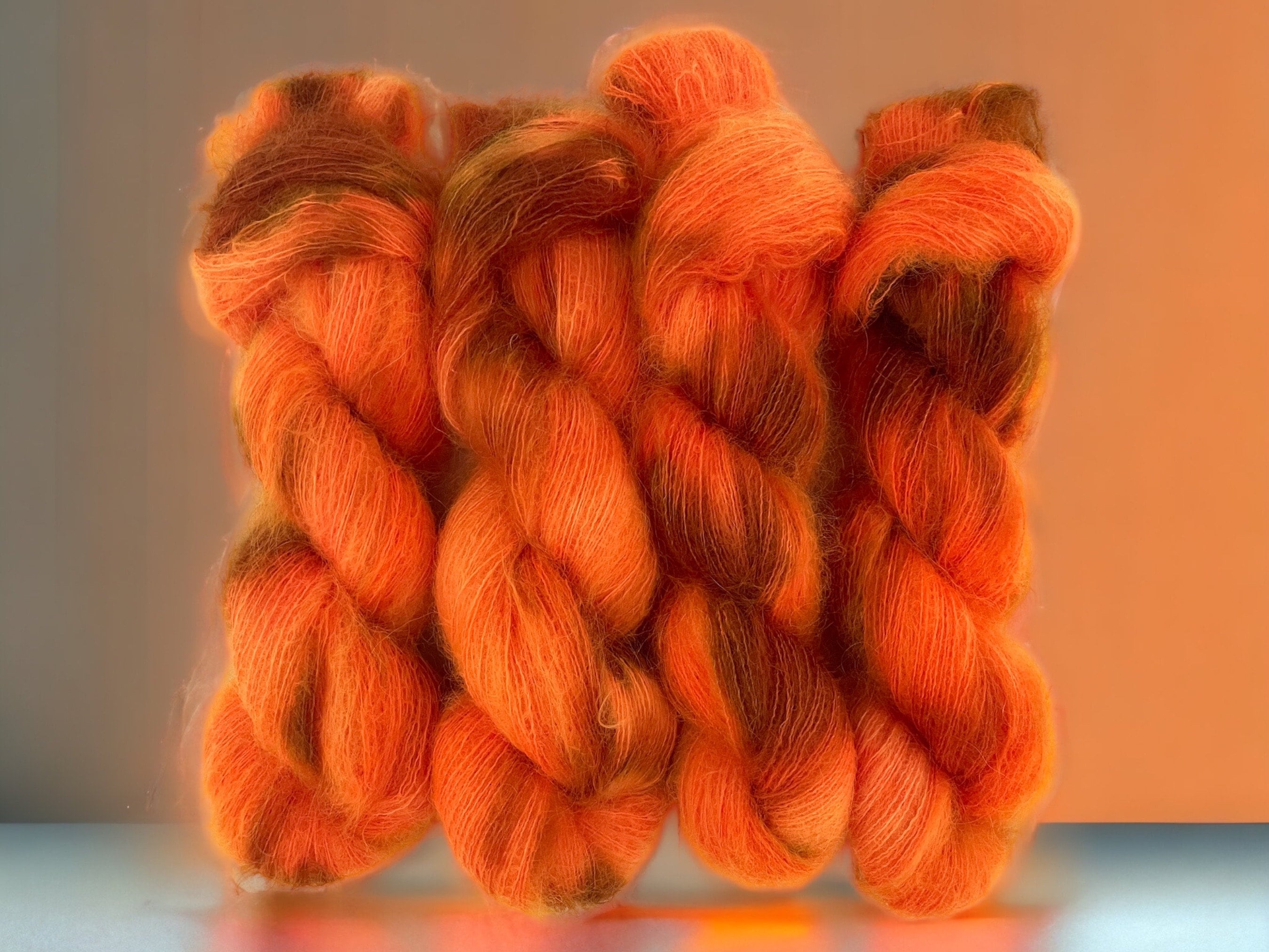 BURNT ORANGE - Hand Dyed Yarn - Superkid Mohair And Silk - Lace Weight -  50g Skein