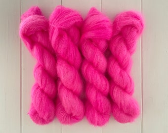 BUBBLEGUM - Hand Dyed Yarn - Superkid Mohair And Silk -  Lace Weight -  50g Skein - Bright Pink