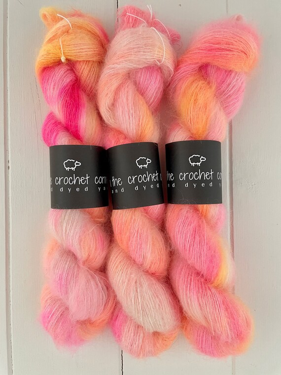 Yarn Red Green Mohair Silk Hand Dyed Yarn Rust Pink Tonal Fuzzy Yarn