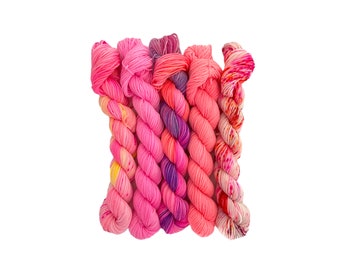 MINI SKEIN  SET - Hand Dyed Yarn  - Fingering/Sock Weight -  Superwash Merino Wool  & Nylon Yarn - 5 x 20g - Mixed Colours/Colors.