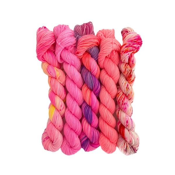 MINI SKEIN  SET - Hand Dyed Yarn  - Fingering/Sock Weight -  Superwash Merino Wool  & Nylon Yarn - 5 x 20g - Mixed Colours/Colors.