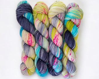 One Of A Kind - Hand Dyed Yarn - 100% Superwash Merino  - DK  Double Knit Yarn -   100g Skein - Mixed Colours