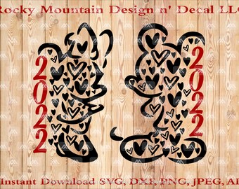 Mickey e Minnie 2022 Dia dos Namorados Download instantâneo Svg, Png, Jpeg, Dxf, AI
