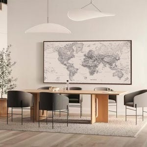 Detailed Cartography Large Framed Canvas Vintage World Map Minimalism Office Home Wall Decor
