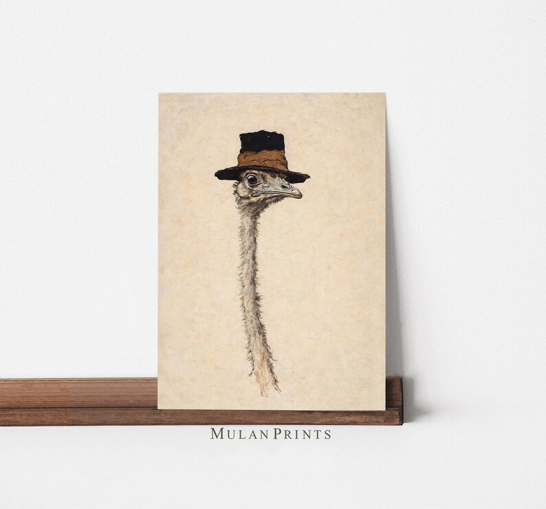 Aesthetic Maximalist Cartoon Ostrich Prints Retro PRINTABLE Funny