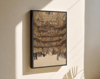 Framed Canvas Opera House Painting: Egon Schiele Inspired Theater Art
