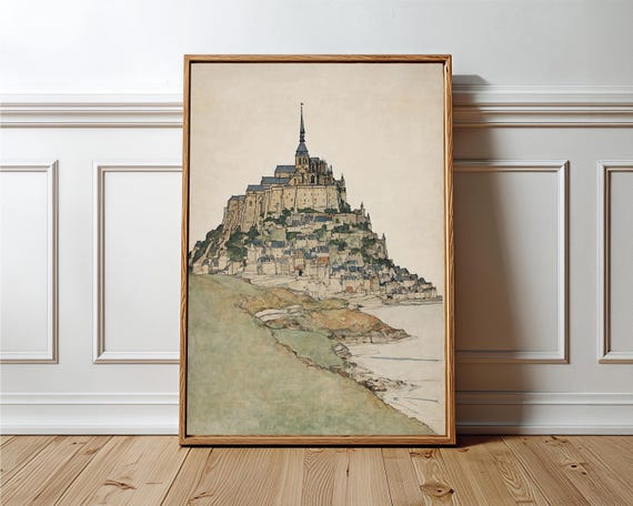 24x36'' Framed Canvas Mont Saint Michel Art Vintage French Abbey