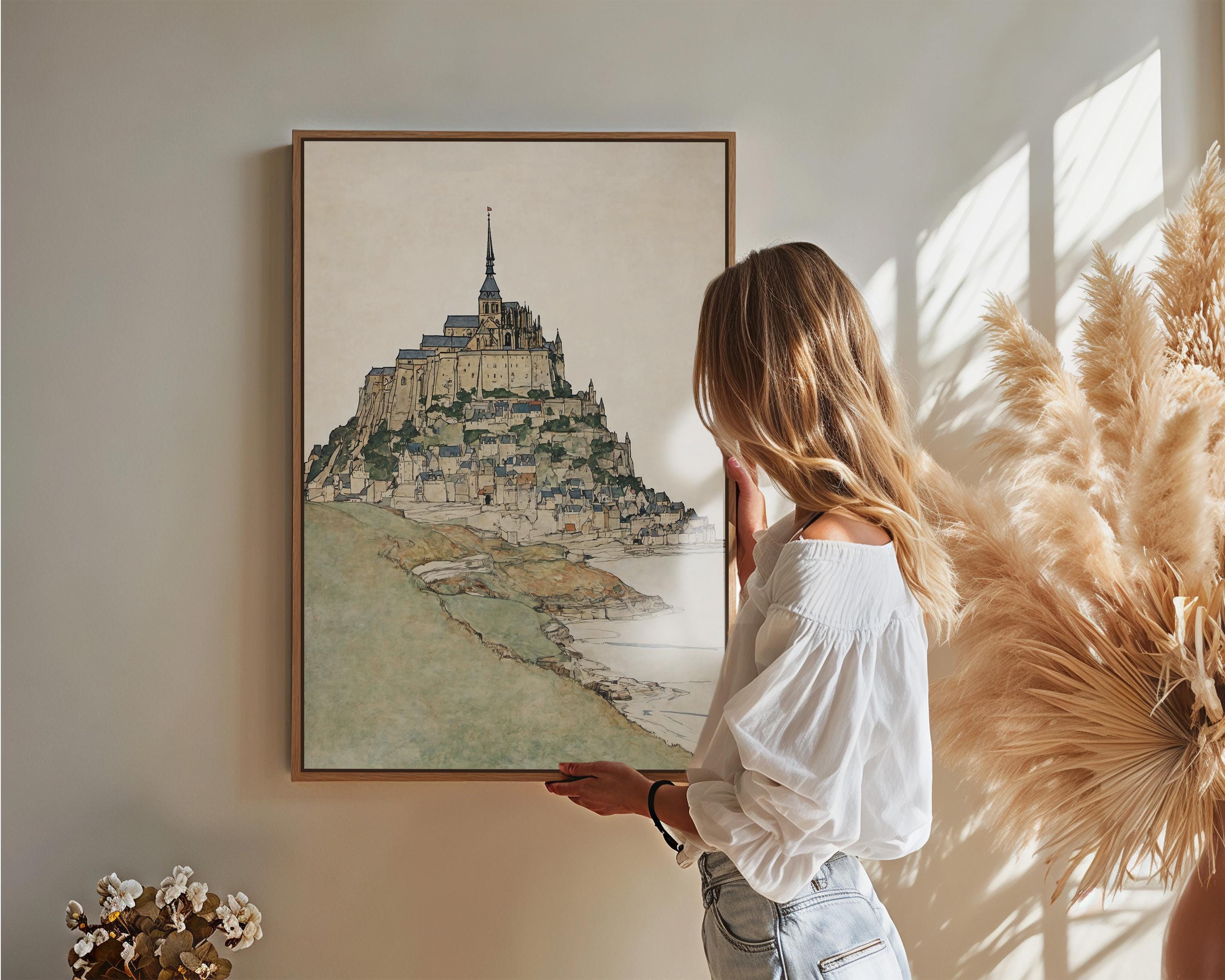 24x36'' Framed Canvas Mont Saint Michel Art Vintage French Abbey