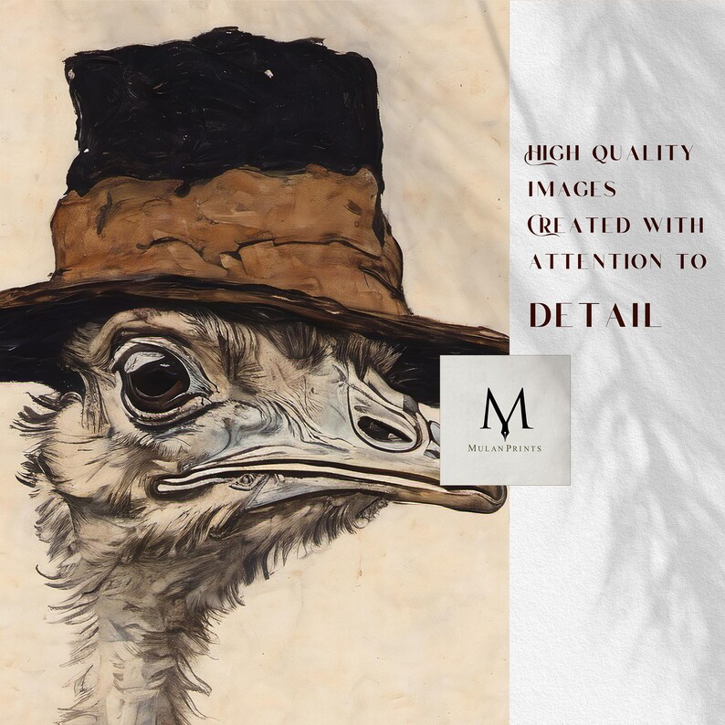 Aesthetic Maximalist Cartoon Ostrich Prints Retro PRINTABLE Funny