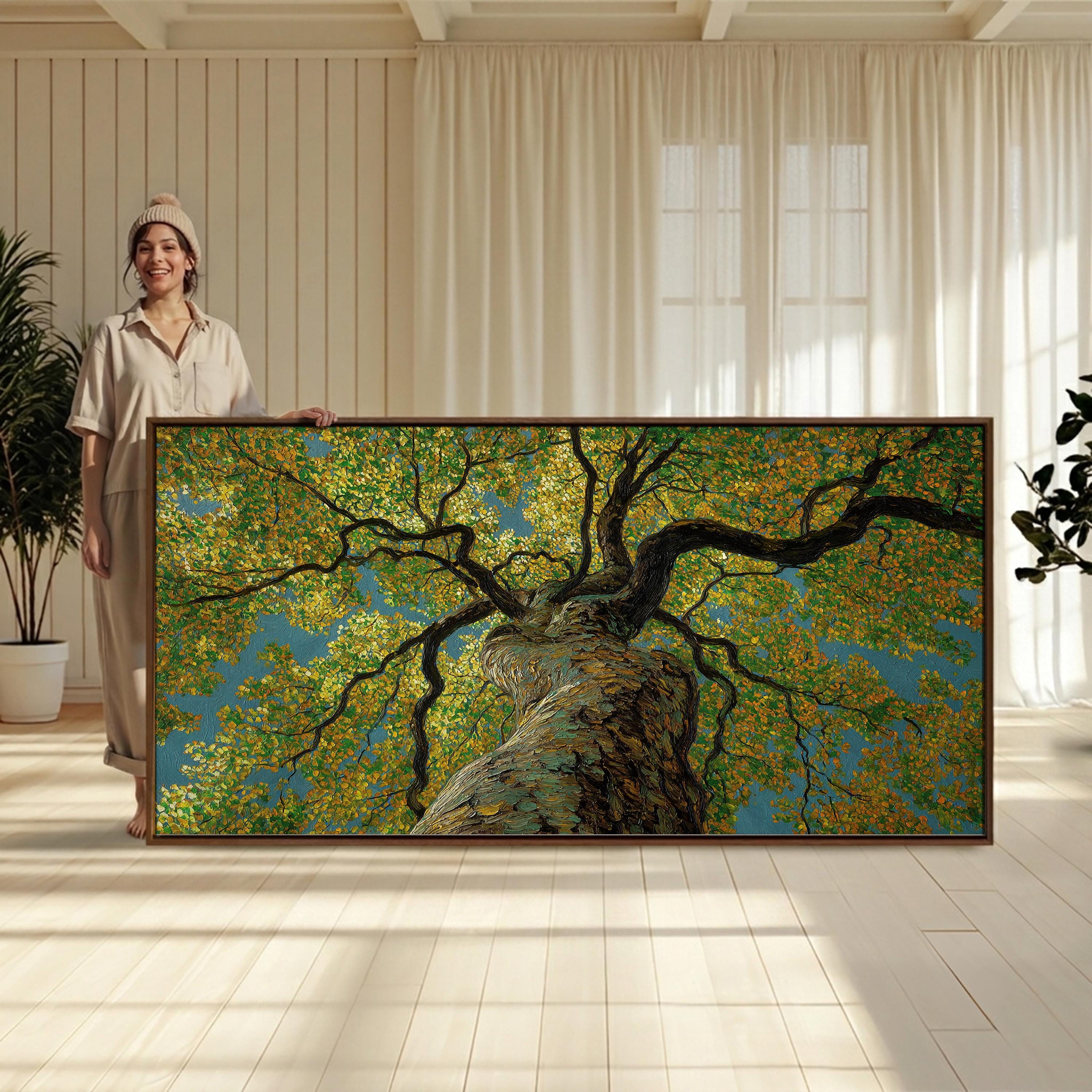 自然風景アート 緑色系 金色フレーム Green Landscape Painting Gold Frame - Etsy