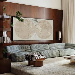 Highly Detailed Giant Antique Map-making Solid Wood Framed World Map Canvas Elegant Wall Art