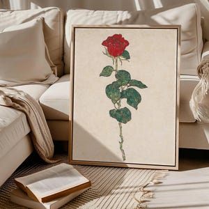 Vintage Red Rose Still Life Painting Print | Rural Wall Art Poster | Egon Schiele Inspired Artwork - SV483