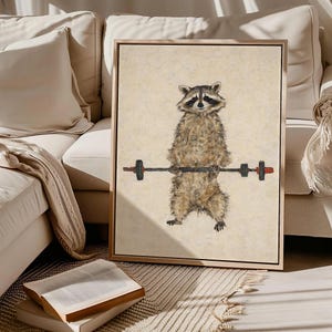 Retro Cute Raccoon Print Art | Framed Canvas Cartoon Animal Wall Art | Old Fairy Tale Art Sketch Poster | SV485