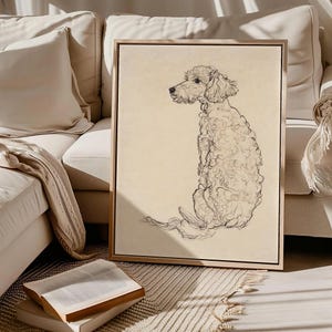 Original Vintage Poodle Painting | Poster Original Puppy Wall Art Print | French Poodle Sketch Wall Art | Minimalist Decor | SV192