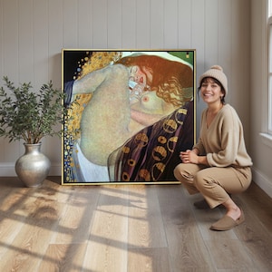 Ready To Hang Gustav Klimt Danae Art Print | Gallery Canvas Wraps, Square Wooden Frame | Female Body Wall Art | Famous Painting Gift