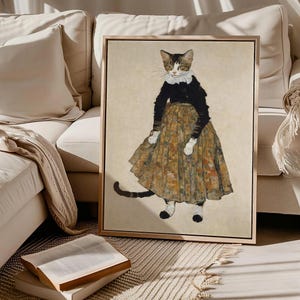 Original Vintage Cat Wall Art | Canvas Framed Princess Kitty Decor | Tableau Vintage Cat Prints | Victorian Cat Poster | SV350