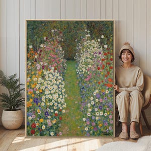 Framed French Garden Canvas Art: Daisy Flower Path Print