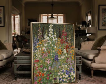 Daisy Garden Home Decor | Extra Large Wood Framed Canvas Wall Art | Floral Flower Wall Art Neutra l Beautiful Green Plants Room Wall Art