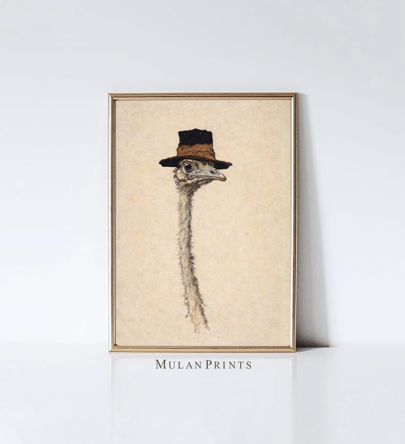 Aesthetic Maximalist Cartoon Ostrich Prints Retro PRINTABLE Funny