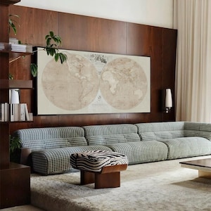 Highly Detailed Giant Antique Map-making Solid Wood Framed World Map Canvas Elegant Wall Art
