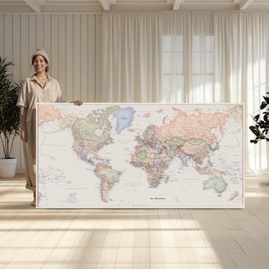 Vintage World Map Canvas Print: Large Framed Gallery Wall Art