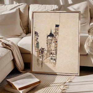 Original Vintage Storybook Old City Painting | Framed Canvas Original Town Sketching Scenic Wall Art | Unique Architecture Art | SV552